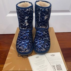 Women’s classic short blue/silver sequin Ugg Boots